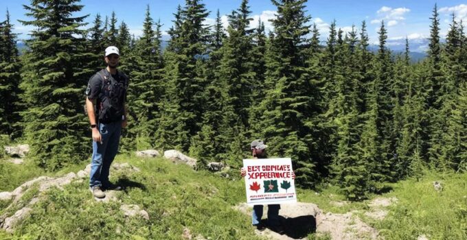 A Canadian Man Stands On A Hill Holding A Sign That Reads &Quot;Experience Canada'S Best With Mres Availa